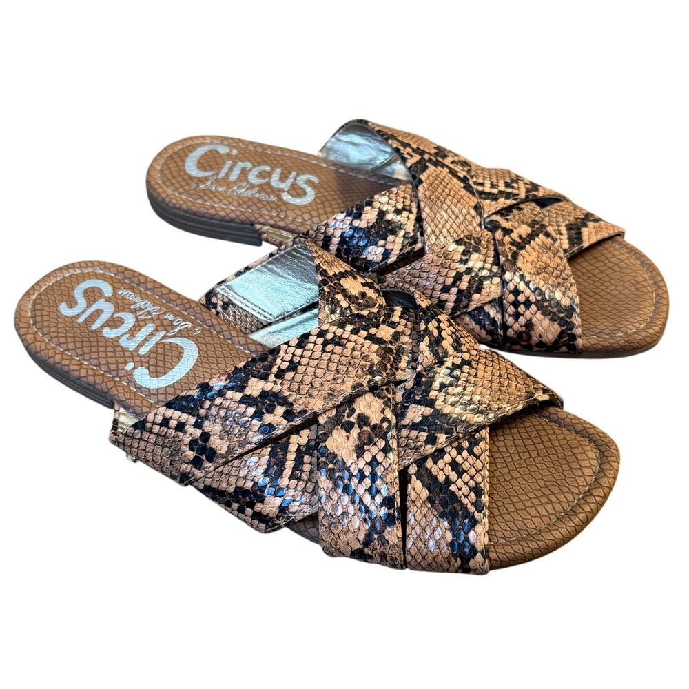 Sam Edelman Circus Burnett Slide Sandal Flat Nude Snake Print Summer Women’s 8